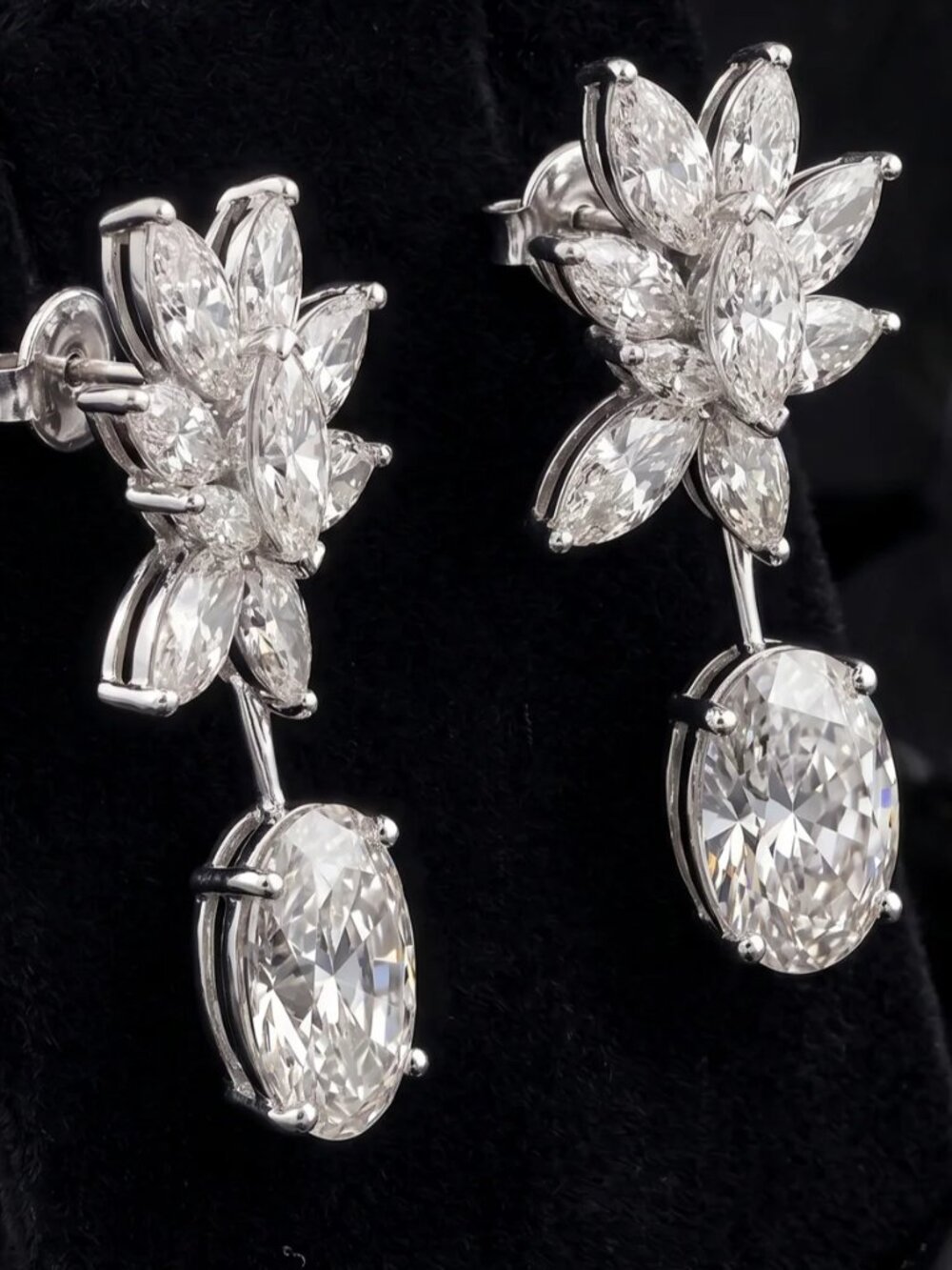 Floral Marquise & Cushion Cut Lab Diamond Drop Earrings